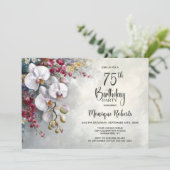 White Orchid Floral 75th Birthday Party Kaart (Staand voorkant)