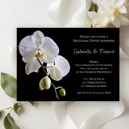 White Orchid Flower Black Wedding Rehearsal Dinner Kaart