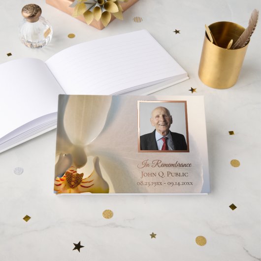 White Orchid Flower Celebration of Life Memorial Gastenboek (Voorkant open)