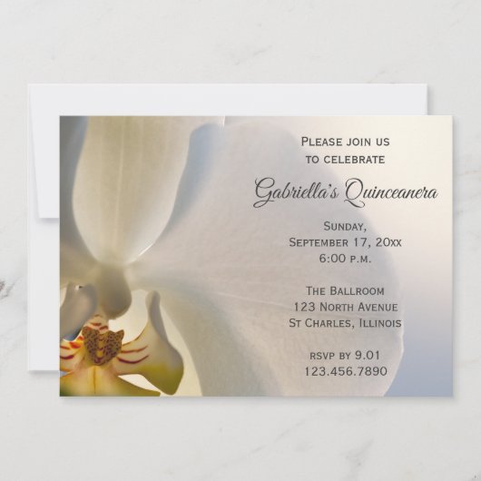 White Orchid Flower Quinceanera Invitation Kaart (Voorkant)