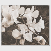 White Orchid Flower Sepia Black Background floral Cadeaupapier (Vlak)