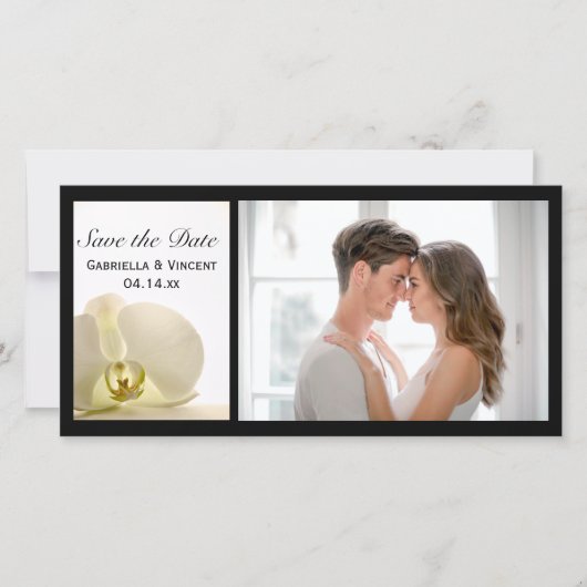White Orchid Flower Wedding Save the Date (Voorkant)