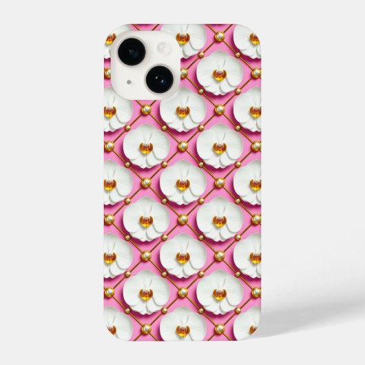White Orchid Flowers on Pink Background With Gold iPhone Hoesje (Achterkant)