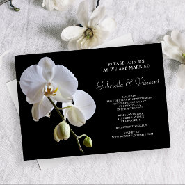 White Orchid Flowers op Black Wedding Kaart
