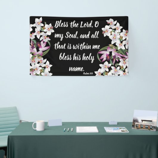White Orchid Flowers Psalms 103 Christelijke banne Spandoek (Beurs)