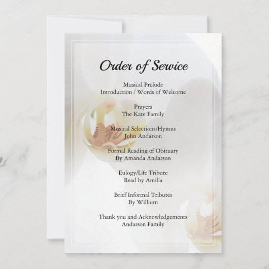 White orchid Funeral order of service Invitation Kaart (Achterkant)