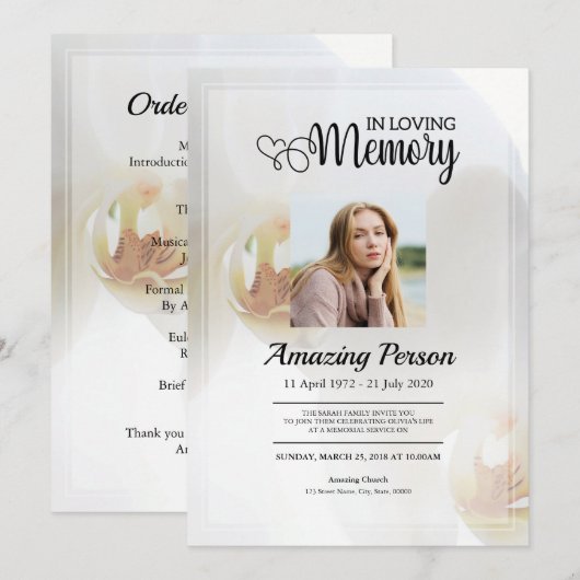 White orchid Funeral order of service Invitation Kaart (Voorkant / Achterkant)