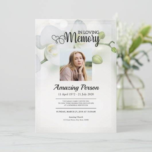 White orchid Funeral order of service Invitation Kaart (Staand voorkant)