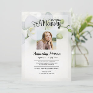 White orchid Funeral order of service Invitation Kaart
