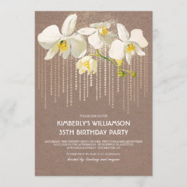 White Orchid Gold Glitter  verjaardagsfeestje Kaart