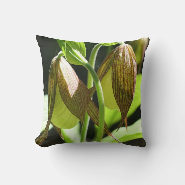 White Orchid Lady Slipper Flower Pair Kussen (Voorkant)