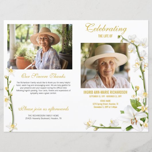 White Orchid Lily 2 foto begrafenisprogramma (Voorkant)