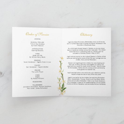 White Orchid Lily twee foto begrafenisprogramma Programma (Binnen)