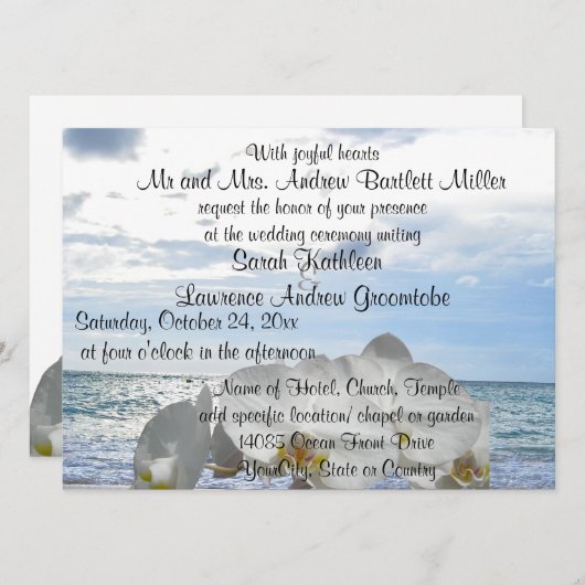 White Orchid Ocean Waves Wedding Kaart (Voorkant / Achterkant)
