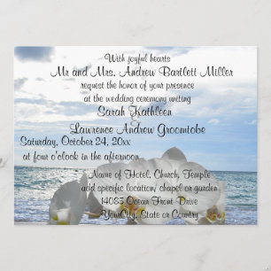 White Orchid Ocean Waves Wedding Kaart