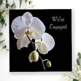 White Orchid on Black Engagement Party Kaart