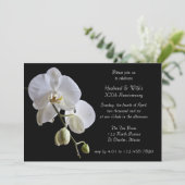 White Orchid on Black Jubileum Party Invitation Kaart (Staand voorkant)