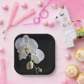 White Orchid on Black Papieren Bordje (Feest)