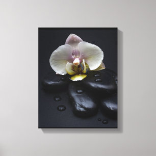 White Orchid on Black Stones Canvas Afdruk