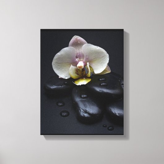 White Orchid on Black Stones Canvas Afdruk (Voorkant)