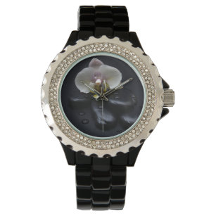 White Orchid on Black Stones Horloge