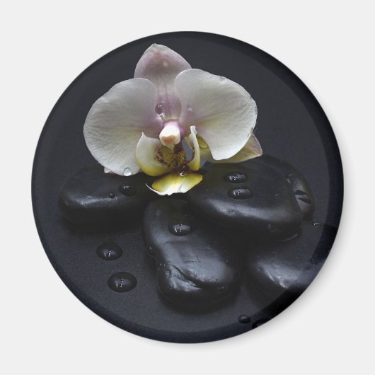 White Orchid on Black Stones Magneet (Voorkant)