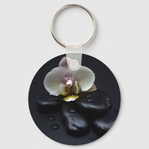White Orchid on Black Stones Sleutelhanger