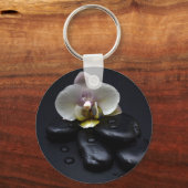 White Orchid on Black Stones Sleutelhanger (Voorkant)