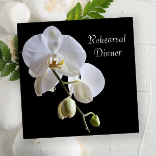 White Orchid on Black Wedding Rehearsal Dinner Kaart