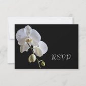 White Orchid on Black Wedding RSVP Response Kaart (Voorkant)