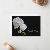 White Orchid op Black Wedding Flat Dank je Notitiekaartje (Voorkant / Achterkant in situ)