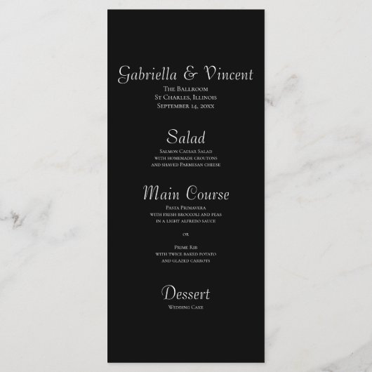 White Orchid op Black Wedding Menu (Achterkant)