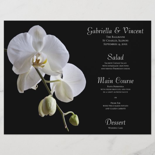 White Orchid op Black Wedding Menu (Voorkant)