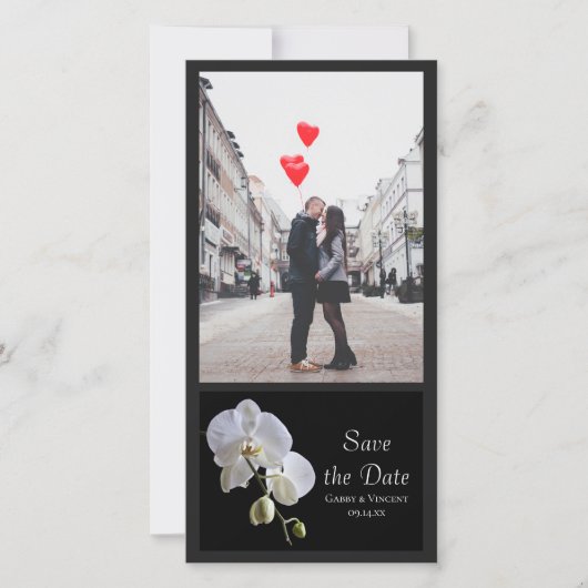 White Orchid op Black Wedding Save the Date (Voorkant)