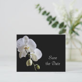 White Orchid op Black Wedding Save the Date Aankondigingskaart (Staand voorkant)