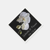 White Orchid op Black Wedding Servetten (Hoek)