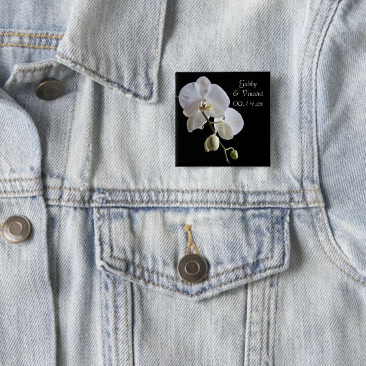 White Orchid op Black Wedding Vierkante Button 5,1 Cm (In situ)
