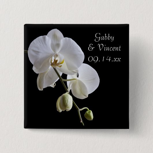 White Orchid op Black Wedding Vierkante Button 5,1 Cm (Voorkant)