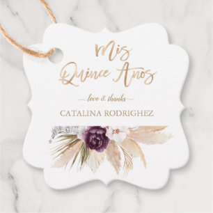 White Orchid Paars Roos Pampas Grass Quinceañera Bedankjes Labels