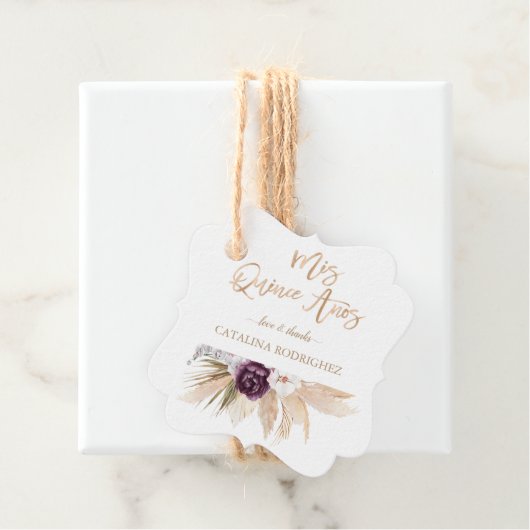 White Orchid Paars Roos Pampas Grass Quinceañera Bedankjes Labels (In situ)