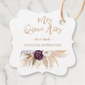 White Orchid Paars Roos Pampas Grass Quinceañera Bedankjes Labels (Achterkant)