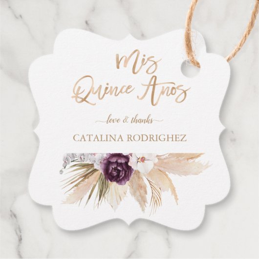 White Orchid Paars Roos Pampas Grass Quinceañera Bedankjes Labels (Achterkant)