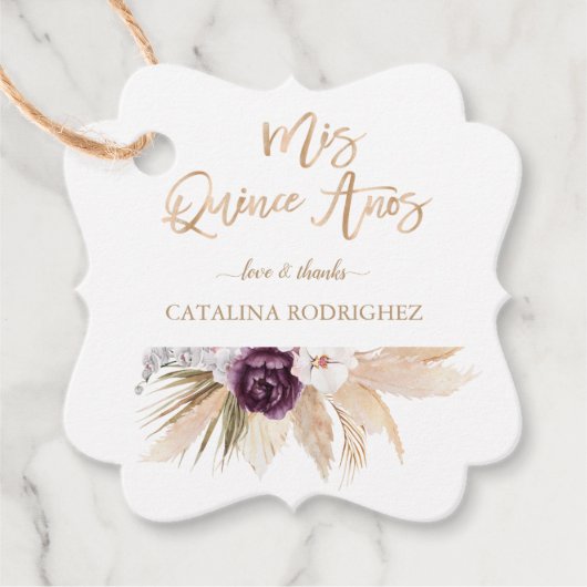 White Orchid Paars Roos Pampas Grass Quinceañera Bedankjes Labels (Voorkant)