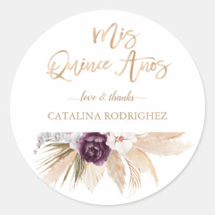 White Orchid Paars Roos Pampas Grass Quinceañera Ronde Sticker