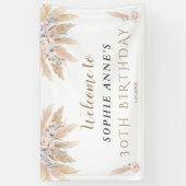 White Orchid Pampas Grass Birthday Welcome Sign Spandoek (Verticaal)