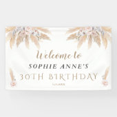 White Orchid Pampas Grass Birthday Welcome Sign Spandoek (Horizontaal)