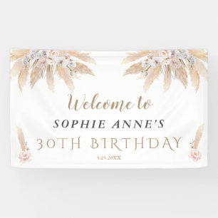 White Orchid Pampas Grass Birthday Welcome Sign Spandoek