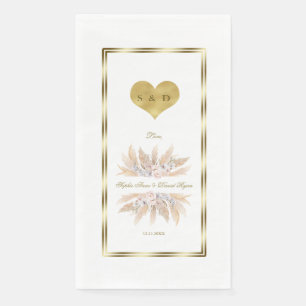 White Orchid Pampas Grass Rozen Monogram Weddensch Servet