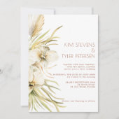 White orchid pampas modern boho bruiloft kaart (Voorkant)