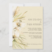White orchid pampas modern boho bruiloft kaart (Voorkant)
